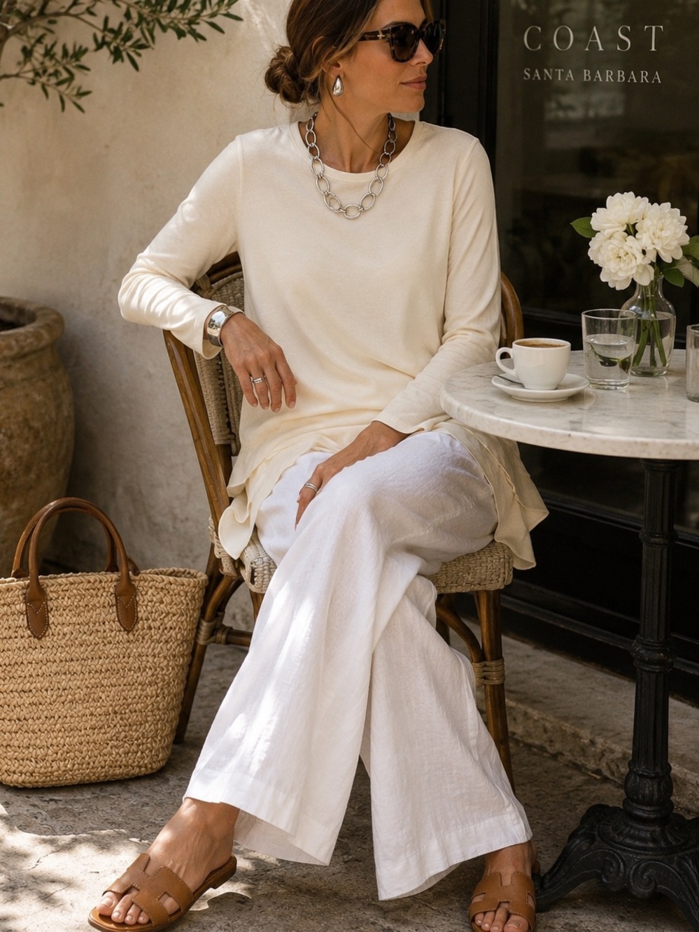 Eileen Fisher 100% Silk Tunic Top Cream Layered Hem Quiet Luxury Size M